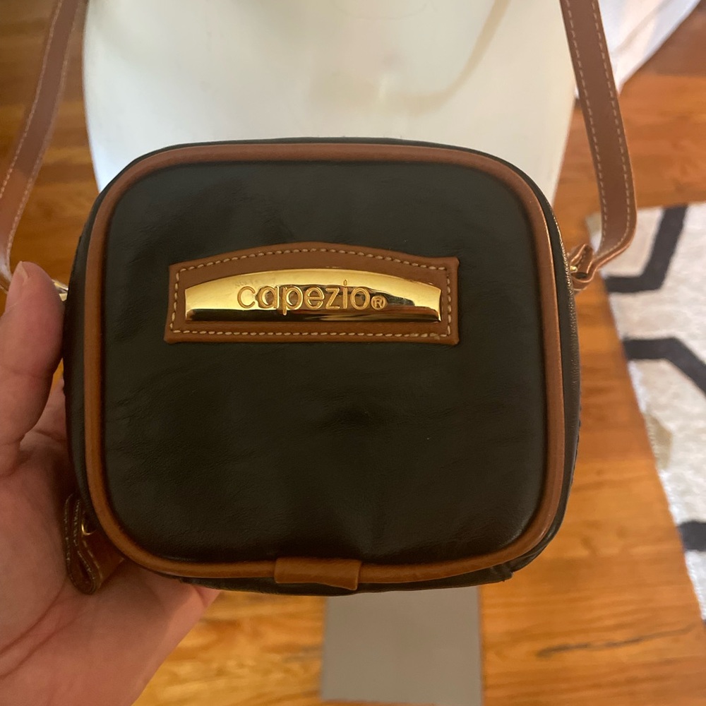 Vintage Capezio Black and Brown Crossbody Mini Bag with Gold-Tone Accents